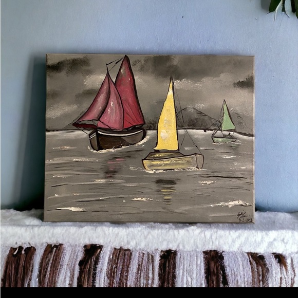 Original Abstract Sailboat Painting - Picture 3 of 5